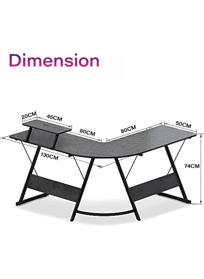 Anvanke 130CM L-Shaped Gaming Desk and Chair Set, Carbon Fiber Surface with Large Monitor Riser, Sturdy PC Workstation for Home Office & Gaming - Image 2